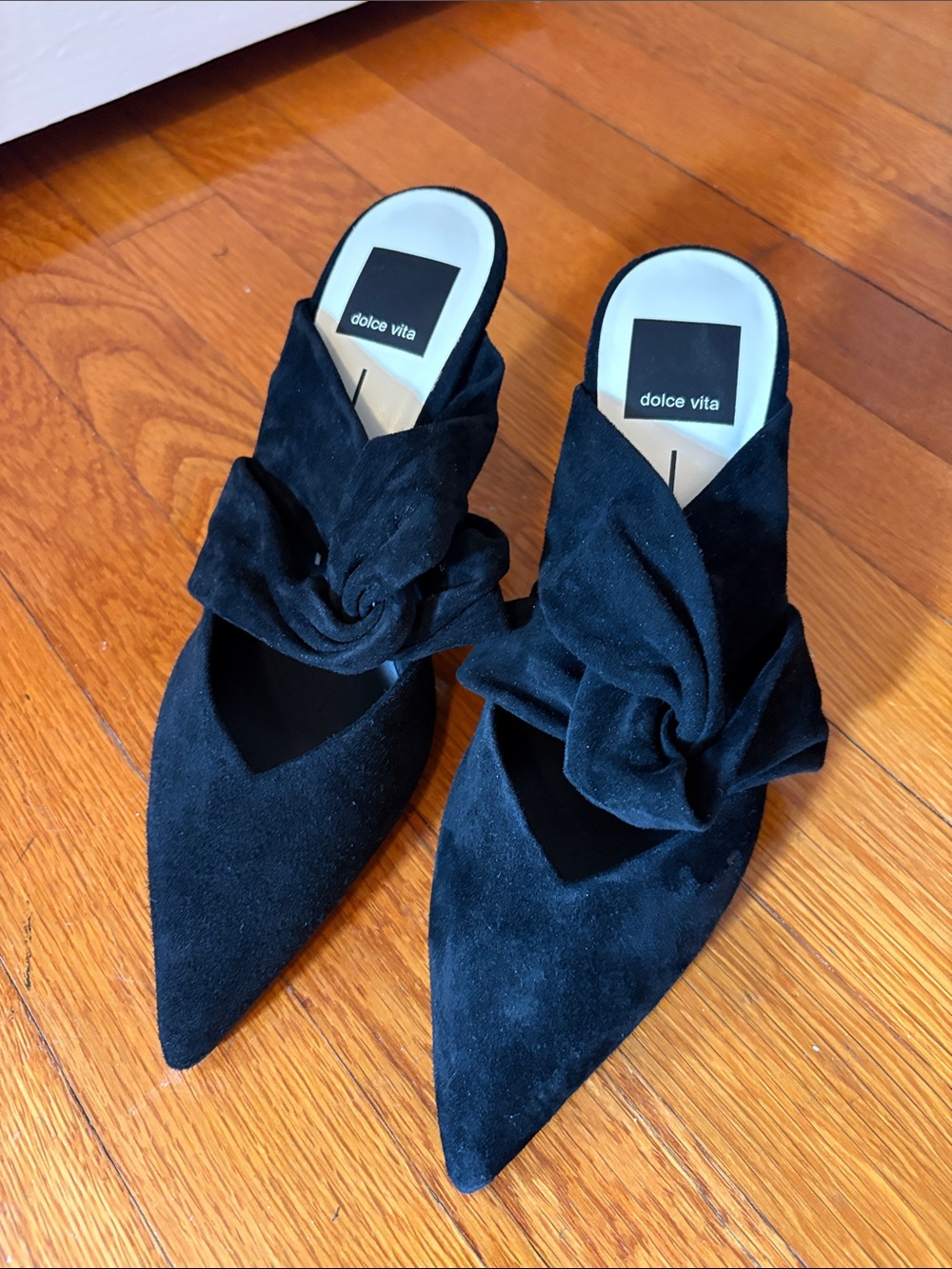 Dolce Vita Black Knotted Suede Pointed-Toe Mules